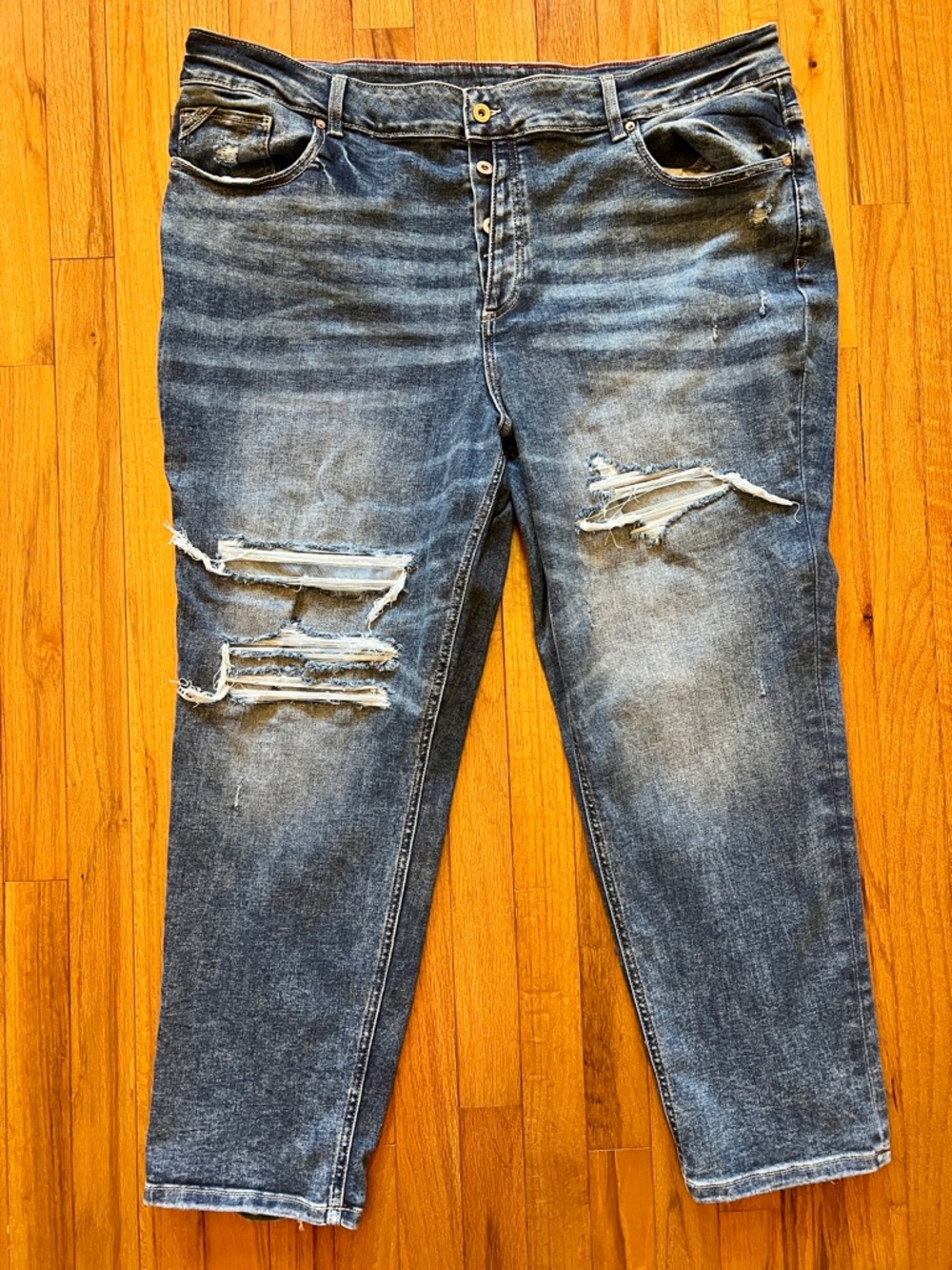 Maurices Distressed Dark Blue Boyfriend Jeans